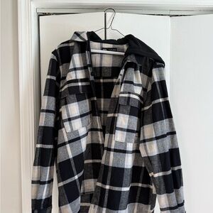 Zara Black and White Plaid Hooded Shacket